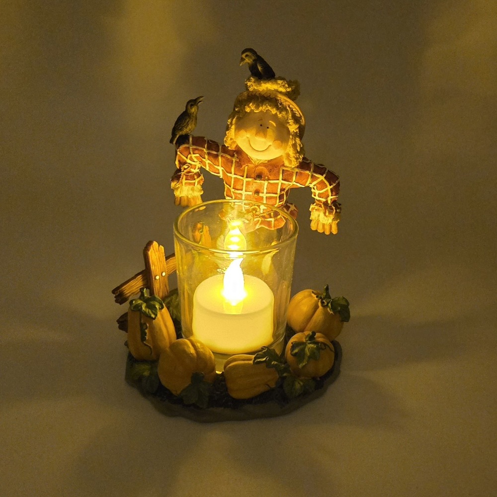 Home Interiors Gifts Scarecrow Crow‎ Pumpkin Figurine Candle Holder Fall Autumn